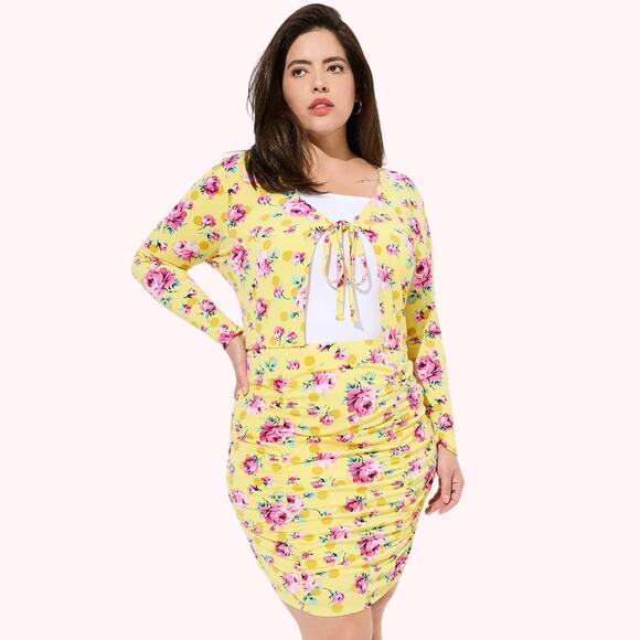 Betsey Johnson Mini Studio Ruched Skirt and Cardigan 2 pc set New Size 1X